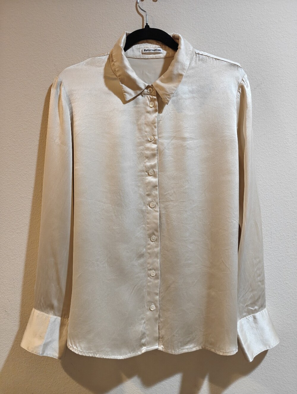 Reformation Gold 100% Silk Long-Sleeve Button Blouse